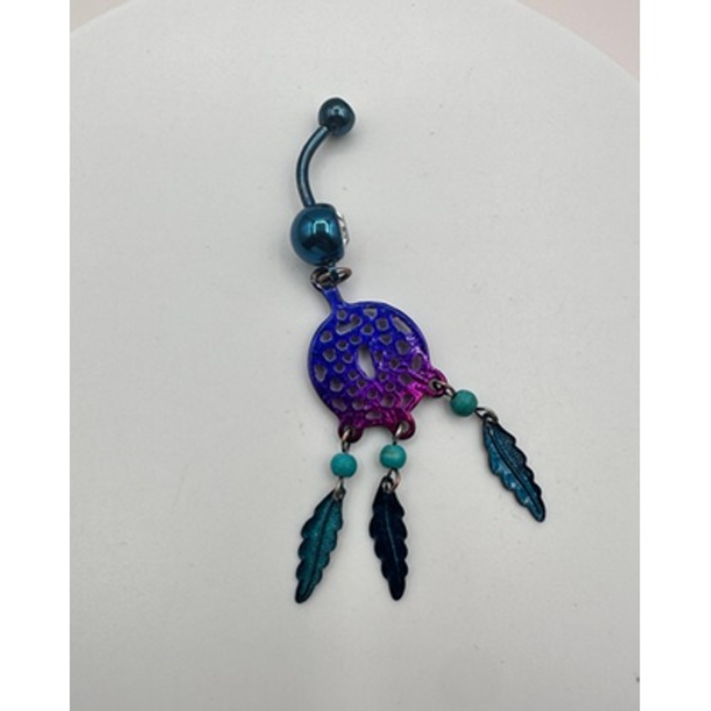 Vintage Y2K Rhinestone Dreamcatcher Dangle Belly Ring Navel Jewelry 90s